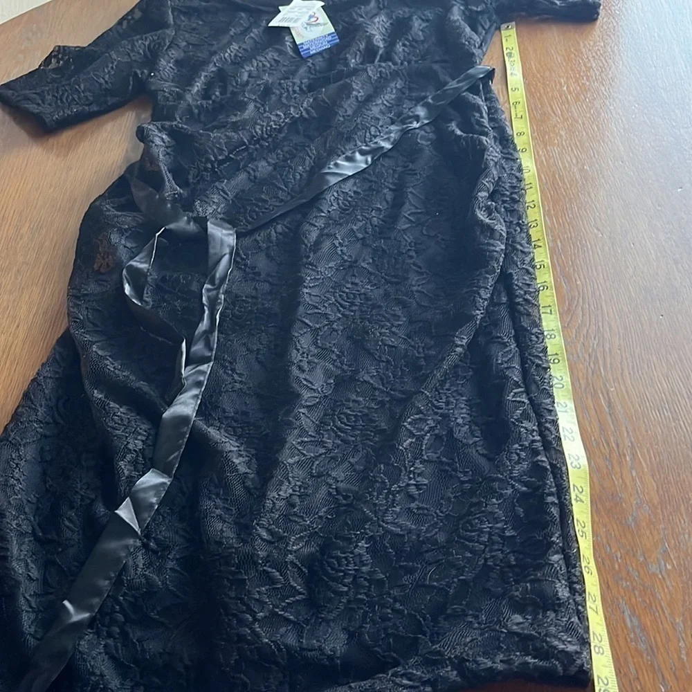 NWT Planet Motherhood maternity black lace stretch dress with ribbon belt size M